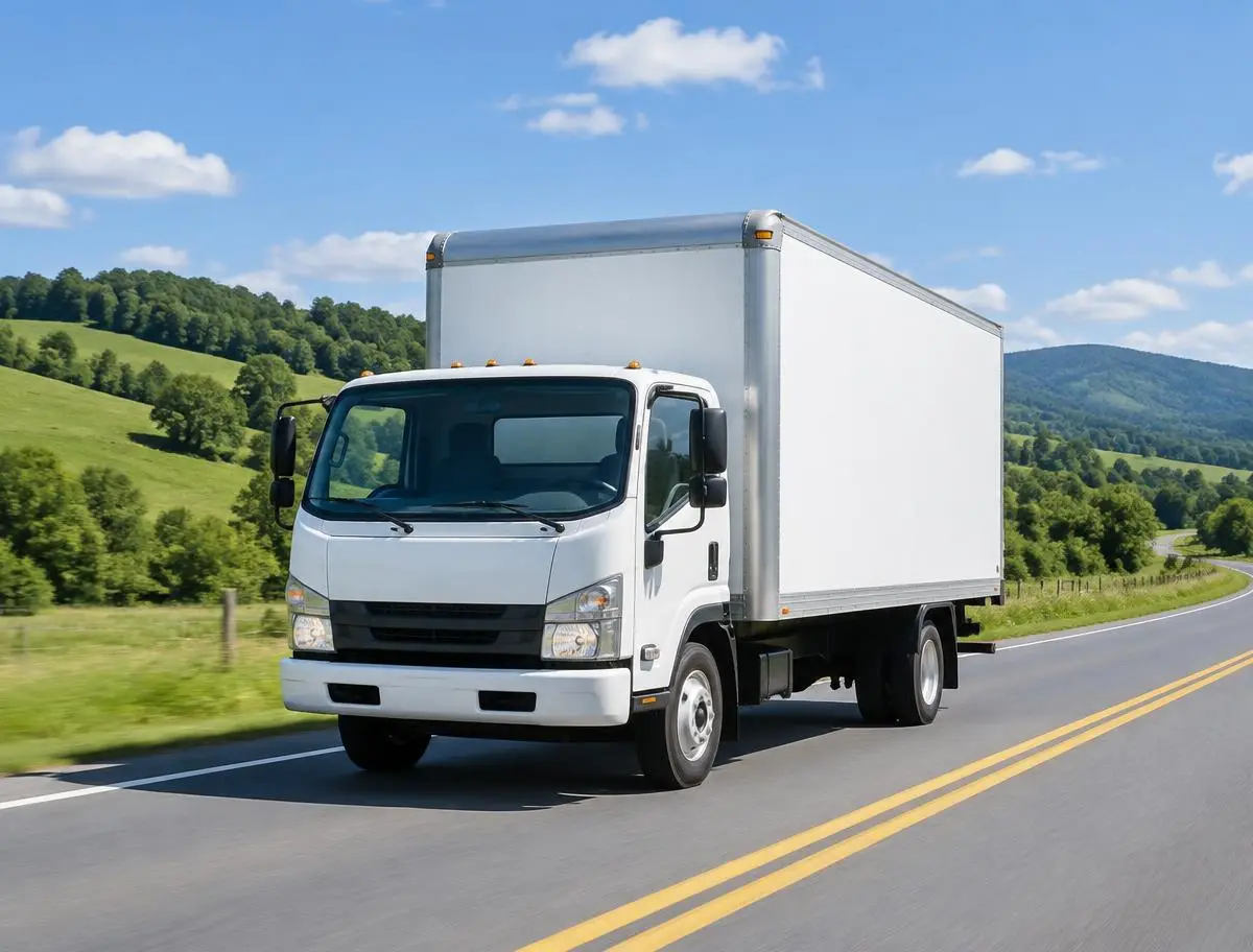 Moving truck driving on an open highway